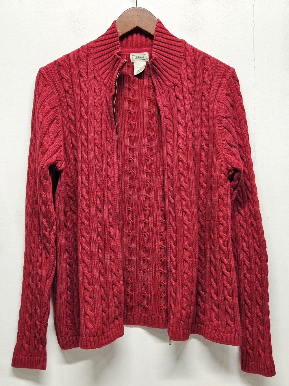 L.L. Bean Cable Knit Full Zip Sweater Cardigan Size Large Womens Size L Red